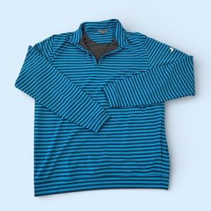 Peter Millar Men’s Large Wicking Quarter Zip Blue Grey Striped Golf Performance